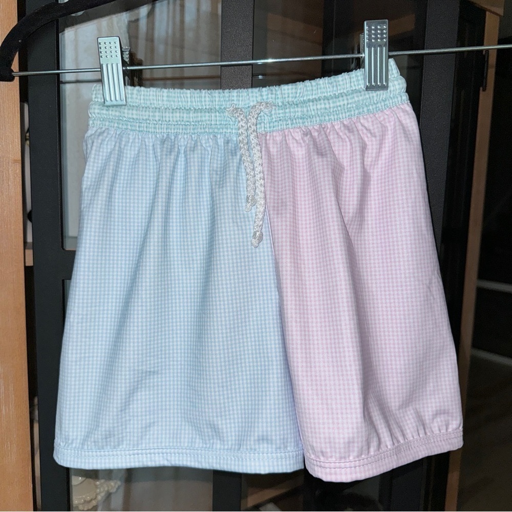 Lullaby Set toddler boys swim trunks shorts pastel gingham pink green colorblock